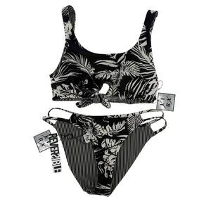 Lira Reversible Bikini Size M Black White Tropical Knot Tie Swimsuit Two Piece